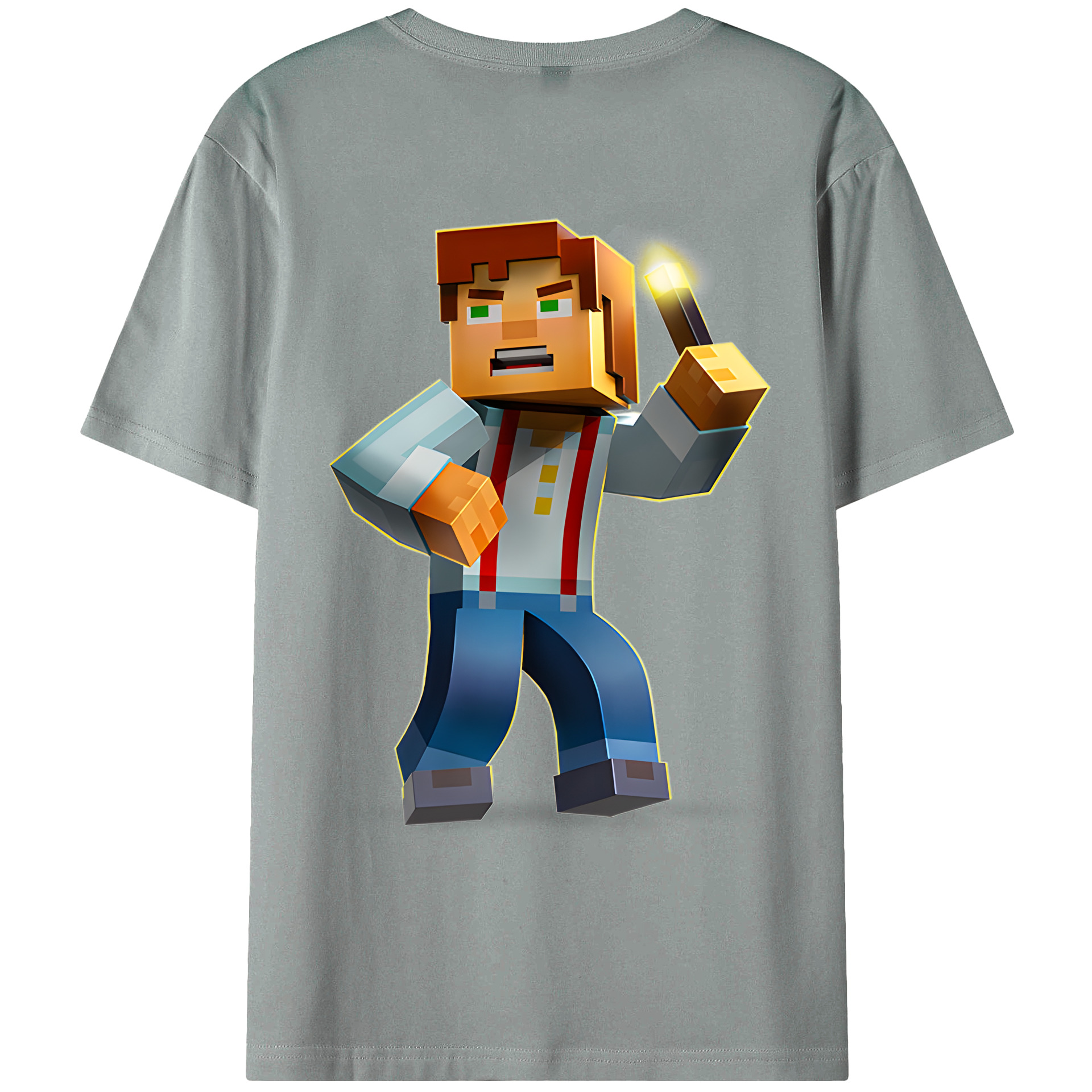 （画像用） マインクラフト ブロックの世界 Minecraft MC Block world 綿100％ メンズ半袖Tシャツ（バックプリント） 通気性